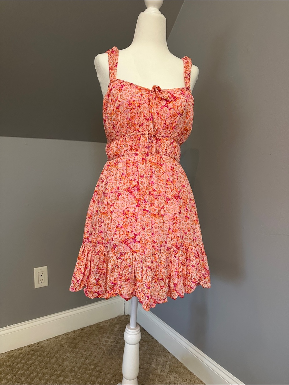 American Eagle Outfitters Pink Floral Tie-Front Mini Dress